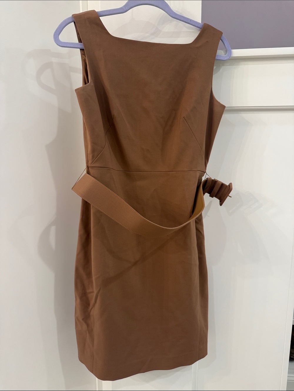 MM Lafleur Brown Sleeveless Midi Sheath Dress with Waist Belt